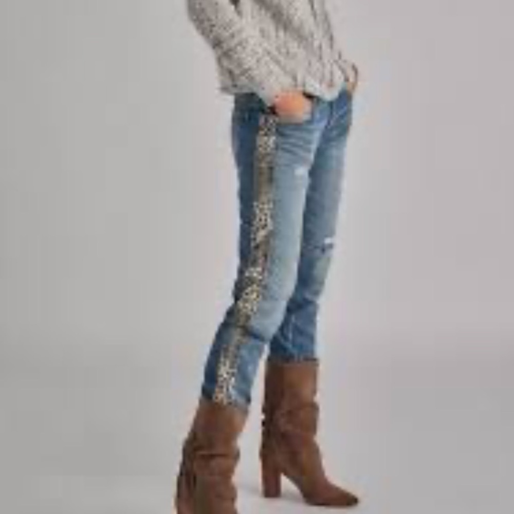 Anthropologie Pilcro & The Letterpress Patchwork Slim Boyfriend Blue Jeans 26 - Picture 2 of 14